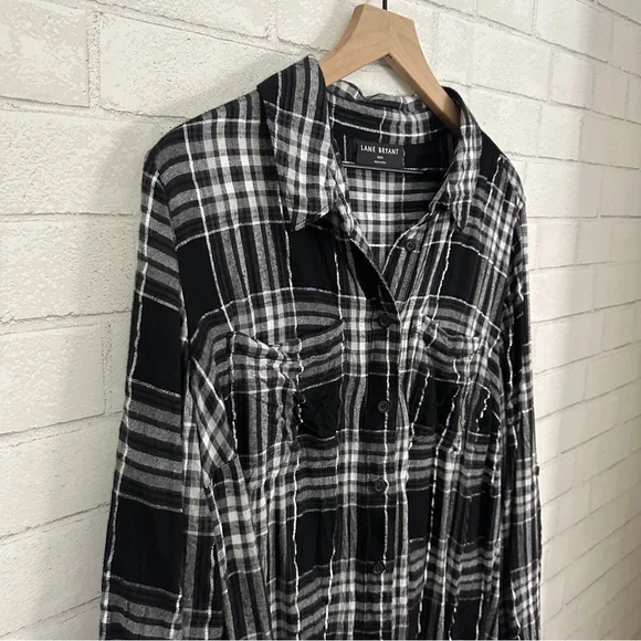 LANE BRYANT Black & White Plaid Flannel Shirt - Picture 3 of 10